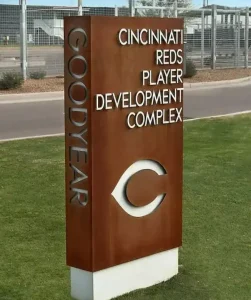 Weathering steel sign