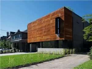 Cor-Ten steel face of the modern residence in Toronto