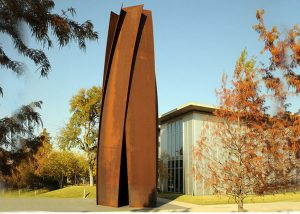 The item in the image is a Corten steel sculpture fabricated for environmental beautification.